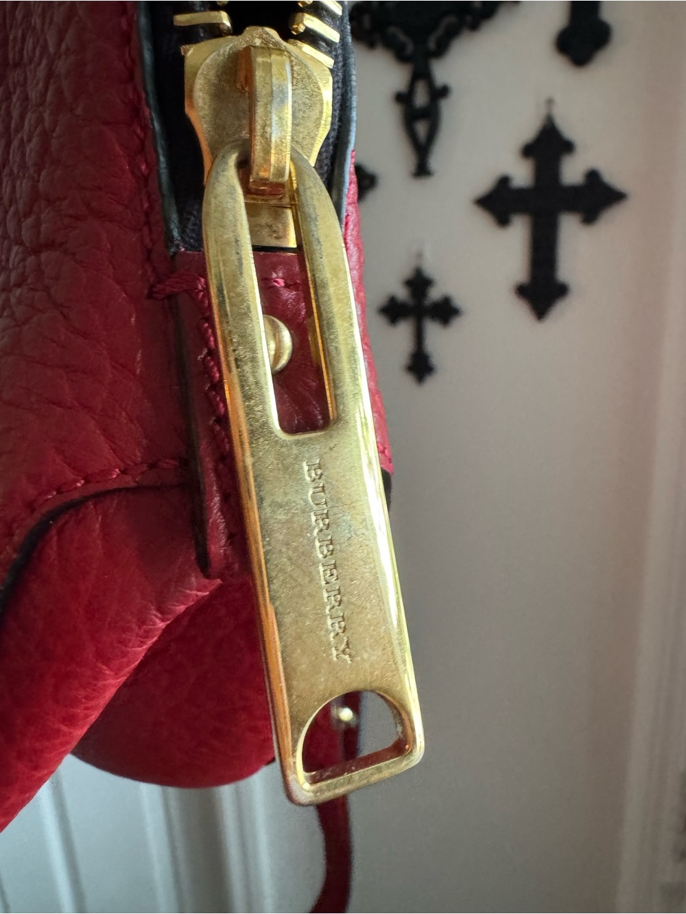 Burberry Red Textured Leather Dome Satchel with Gold Hardware - Picture 6 of 7